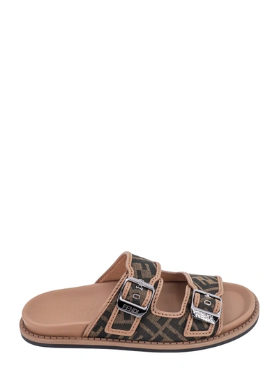 FENDI FF FABRIC AND LEATHER SANDALS