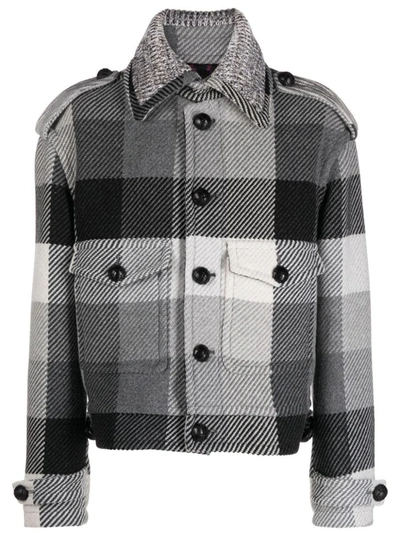 Etro Check-pattern Wool-blend Jacket In Grey