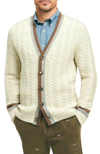 Brooks Brothers Alpaca Wool Tennis Cardigan | Cream | Size Xl