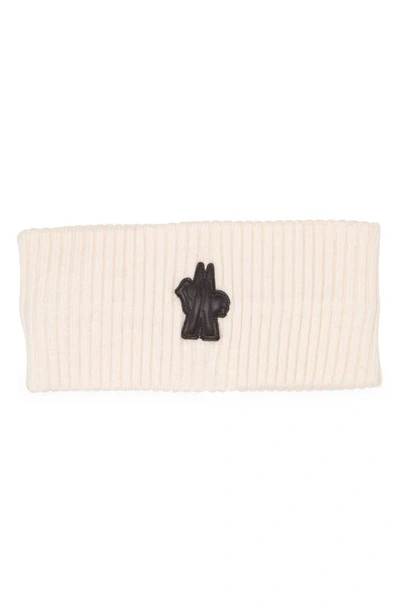 Moncler Logo Embroidered Virgin Wool Rib Headband In 3 White