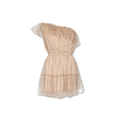 Gucci Long Polka Dot Sleeveless Tulle Dress In Beige