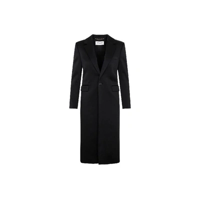 Saint Laurent Satin Coat In Black