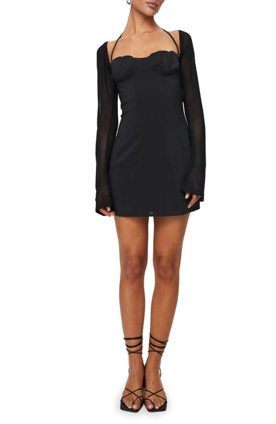 Princess Polly Dyer Sheer Sleeve Mini Dress In Black