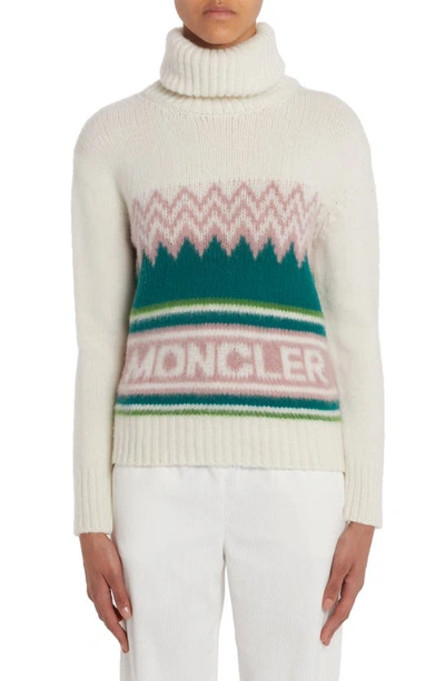 Moncler Dolcevita Intarsia Wool Turtleneck Sweater In Green White