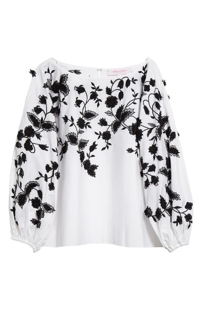 Carolina Herrera 花卉刺绣泡泡袖棉罩衫 In White Black