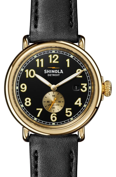 Shinola Men's Runwell Automatic Leather Strap Watch, 45mm In Black