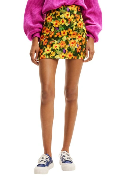 Desigual Slim Floral Mini Skirt In Orange
