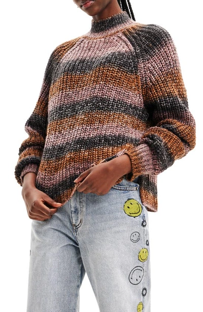 Desigual Striped Knit Pullover In Red