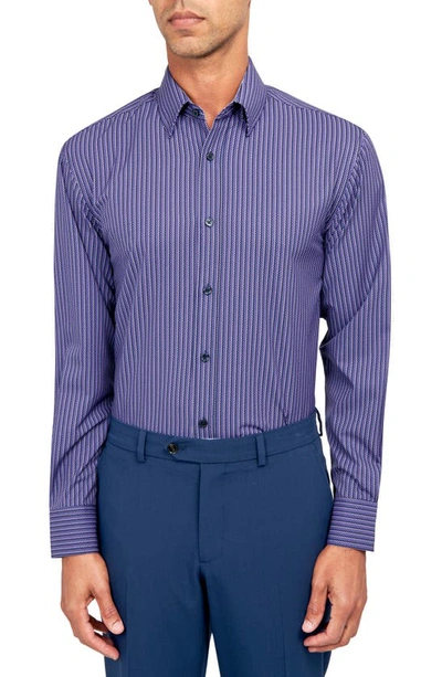 Wrk Checkerboard Stripe Performance Dress Shirt In Purple