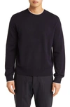 Theory Arnaud Tipped Merino Wool Blend Crewneck Sweater In Baltic/ White