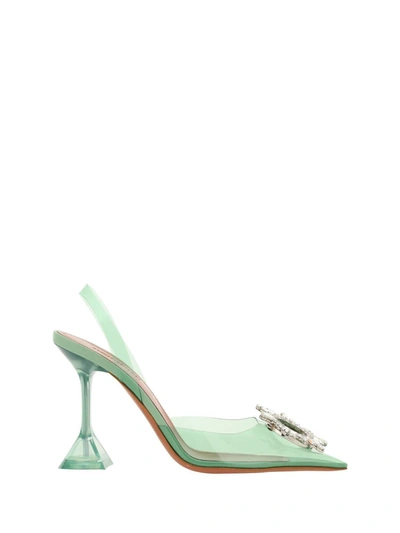 Amina Muaddi Begum Pointed Toe Slingback Pumps In Green