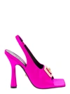 Versace Pink Satin Sandals With Medusa Detail  Woman In Fuxia