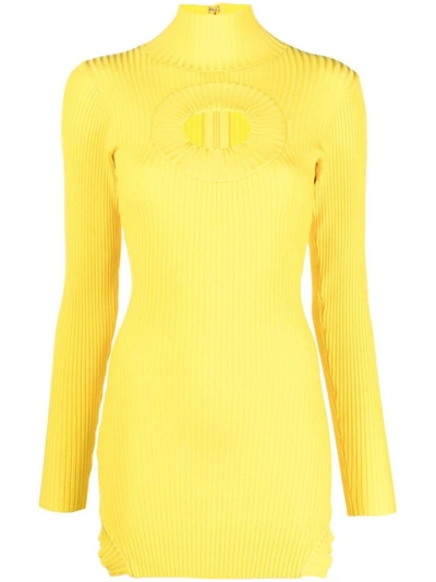 David Koma Circle-cutout Ribbed Mini Dress In Yellow