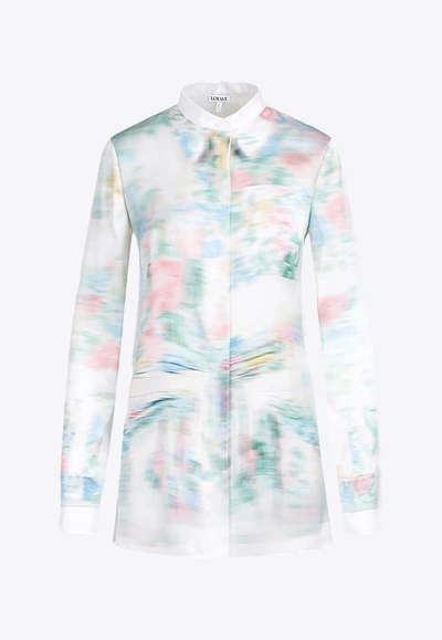 Loewe Blurred Floral-print Collared Satin Shirt In Multicolour