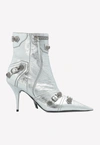 Balenciaga Cagole 90mm Metallic Ankle Boots In Silver