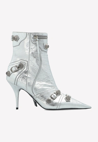 Balenciaga Cagole Pointed Toe Bootie In Silver