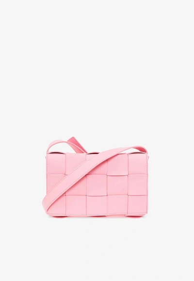 Bottega Veneta Cassette Shoulder Bag In Intreccio Leather In Pink