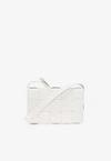 Bottega Veneta Cassette Small Intrecciato Leather Shoulder Bag In White