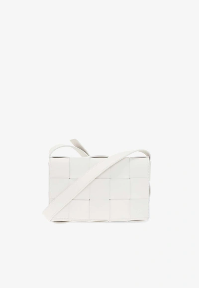 Bottega Veneta Small Cassette Intreccio Leather Crossbody In White