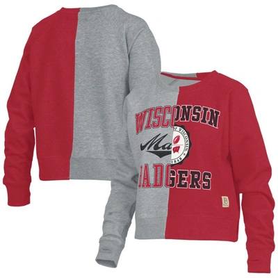 Pressbox Women's  Heather Gray Wisconsin Badgers Half And Half Raglan Pullover Sweatshirt