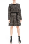 Max Studio Long Sleeve Fit & Flare Sweater Dress In Black/ Taupe