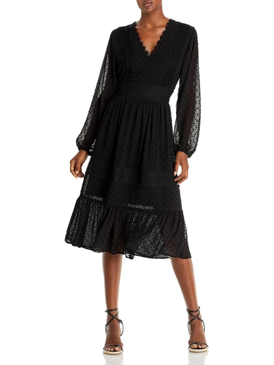Aqua Womens Picot Trim Calf Midi Dress In Black