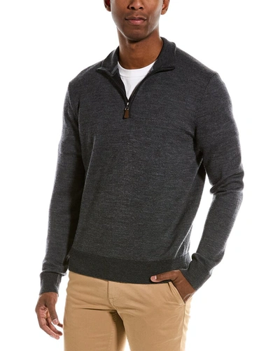 Bruno Magli Micro Birdseye Merino Wool 1/4-zip Mock Sweater In Grey