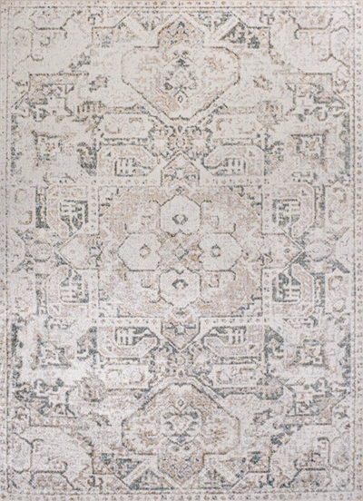 Jonathan Y Edith Distressed Medallion Low-pile Machine-washable Cream/light Gray 5 Ft. X 8 Ft. Area Rug In Beige