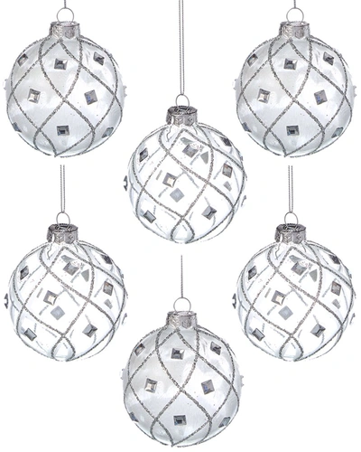 Kurt Adler 6pc 80mm Jeweled Glass Ball Christmas Ornaments