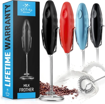 Zulay Kitchen Double Grip Milk Frother For Coffee With Upgraded Holster Stand In Black