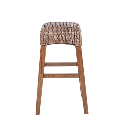 Jonathan Y Maui 29.5" Rustic Bohemian Hyacinth/wood Backless Bar Stool, Brown Wash Woven Seat With Natural Wood