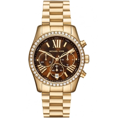 Michael Kors Women's Lexington Lux Chronograph Gold-tone Stainless Steel Bracelet Watch 38mm In Brown