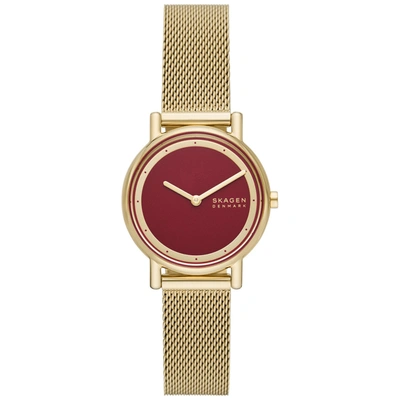 Skagen Women's Signatur Lille Two Hand Gold-tone Stainless Steel Watch 30mm In Red