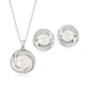 Ross-simons 9-10mm Cultured Pearl And . Cz Jewelry Set: Earrings And Pendant Necklace In Sterling Silver In Multi