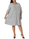 SIGNATURE BY ROBBIE BEE WOMENS TEXTURED KNIT SHIFT DRESS