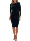 B & A BY BETSY AND ADAM WOMENS VELVET CAPE MIDI DRESS