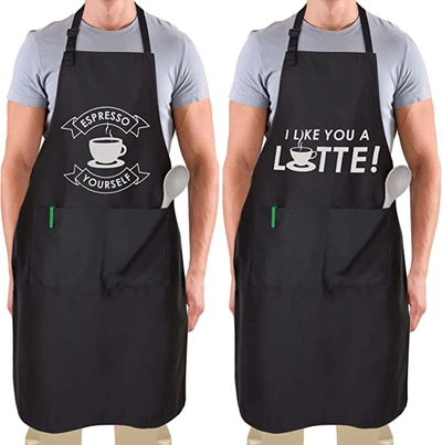 Zulay Kitchen (2-pack) Funny Aprons For Women, Men & Couples In Black