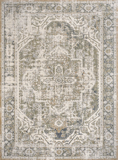 Jonathan Y Keesha Bold Distressed Medallion Low-pile Machine-washable Blue/cream 4 Ft. X 6 Ft. Area Rug In Green
