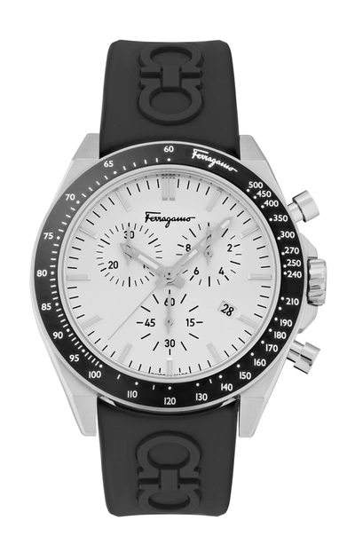Ferragamo Salvatore  Men's Swiss Chronograph Urban Black Silicone Strap Watch 43mm In Silver
