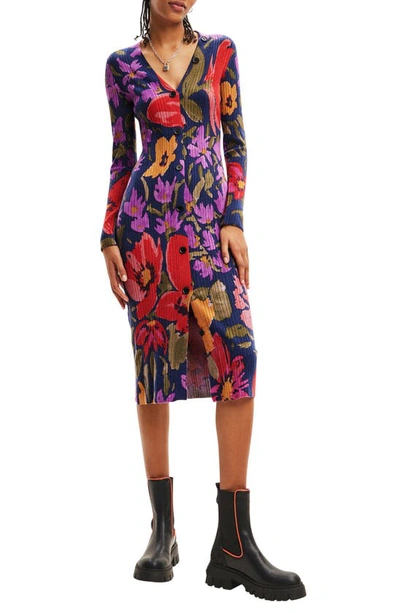 Desigual Floral Knit Midi Dress In Material Finishes
