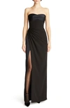 HALSTON ESTHER RUCHED STRAPLESS CREPE & SATIN GOWN
