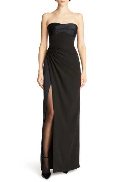 Halston Esther Strapless Satin & Crepe Sweetheart Gown In Black