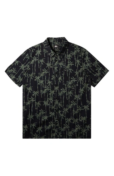 Quiksilver Painted Palms Regular Fit Short Sleeve Button-up Shirt In Laurel Wreath Painted Palms