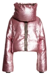 Rick Owens Sequin Funnel Neck Down Jacket In Dust Pink