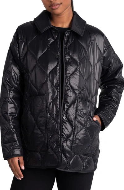 Lole The Quilted Water Repellent Nylon Shacket In Black Beauty