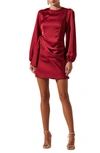 ASTR LONG SLEEVE DRAPED SATIN MINIDRESS