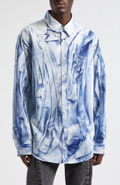 Y/project Abstract-print Regular-fit Cotton Shirt In Blue