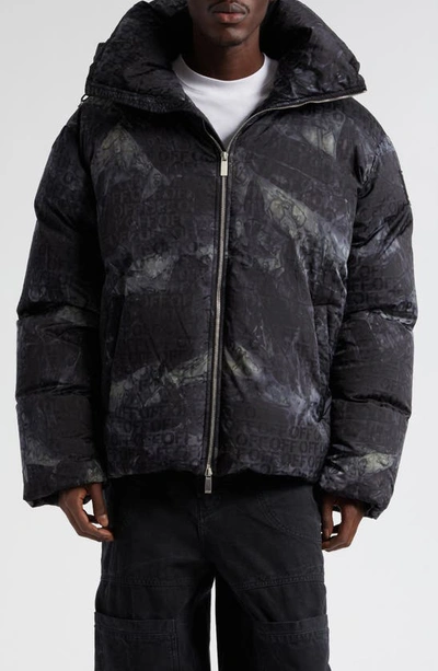 Off-white Logo-jacquard Puffer Jacket In Black