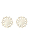 ARGENTO VIVO STERLING SILVER CRYSTAL HALO MOTHER OF PEARL STUD EARRINGS