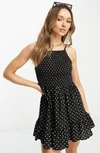 Asos Design Smocked Mini Sundress In Black Multi